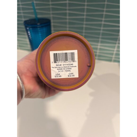 Starbucks Gradient Ombre Blue Pink Yellow Studded Tumbler With Straw 24 Oz Cup - Picture 7 of 8